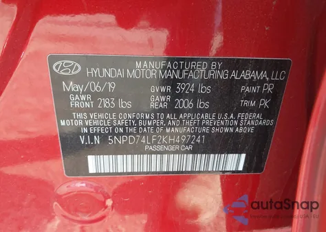 2019 Hyundai Elantra Se из США, поврежденный, VIN 5NPD74LF2KH497241